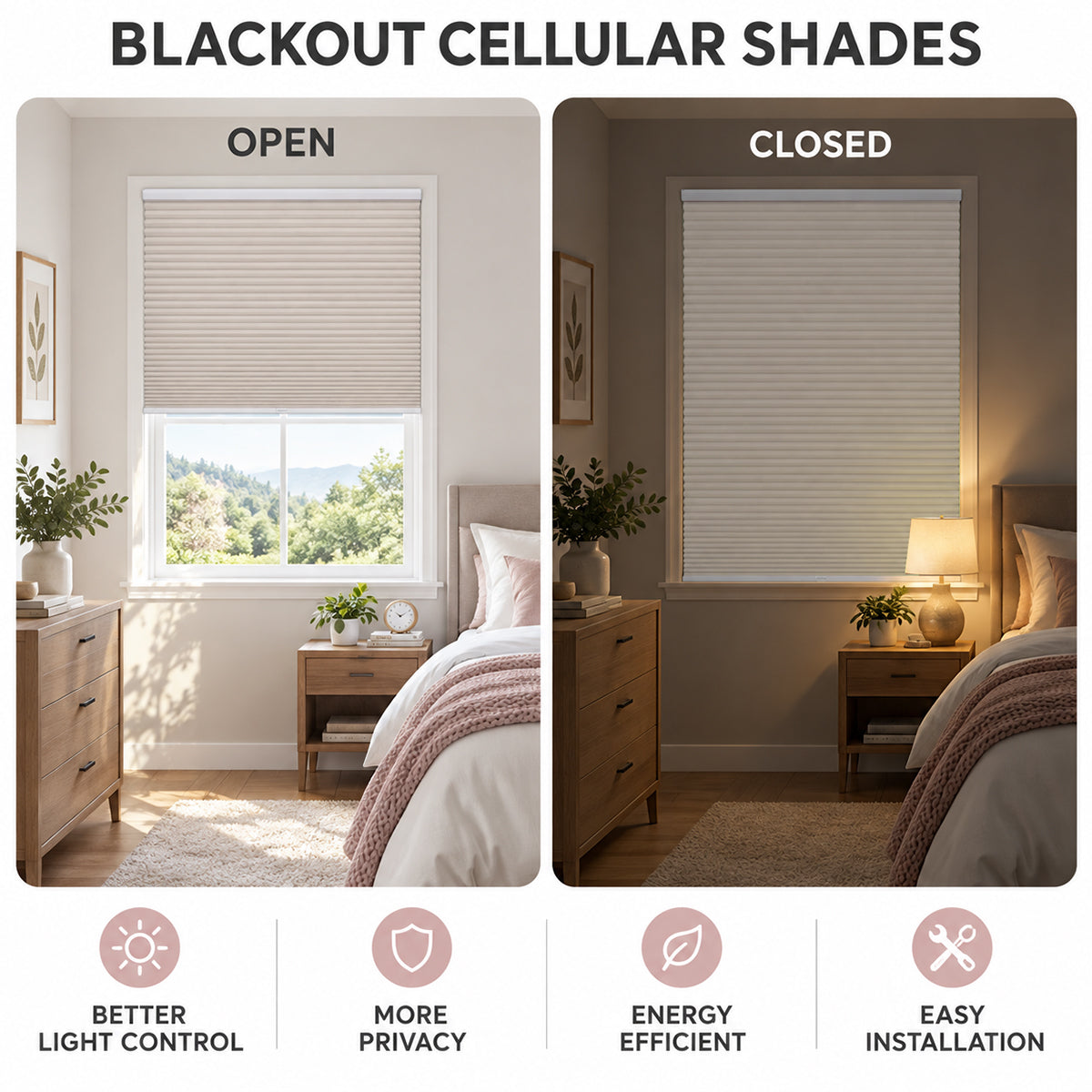 No Drill Blackout Cellular Shades Cordless 45mm Honeycomb Shades