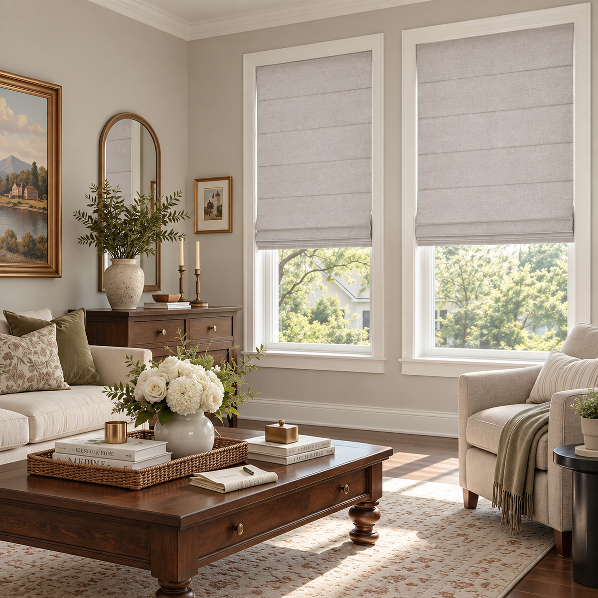Custom No Drill Cordless Blackout Roman Shades – Thermal Comfort