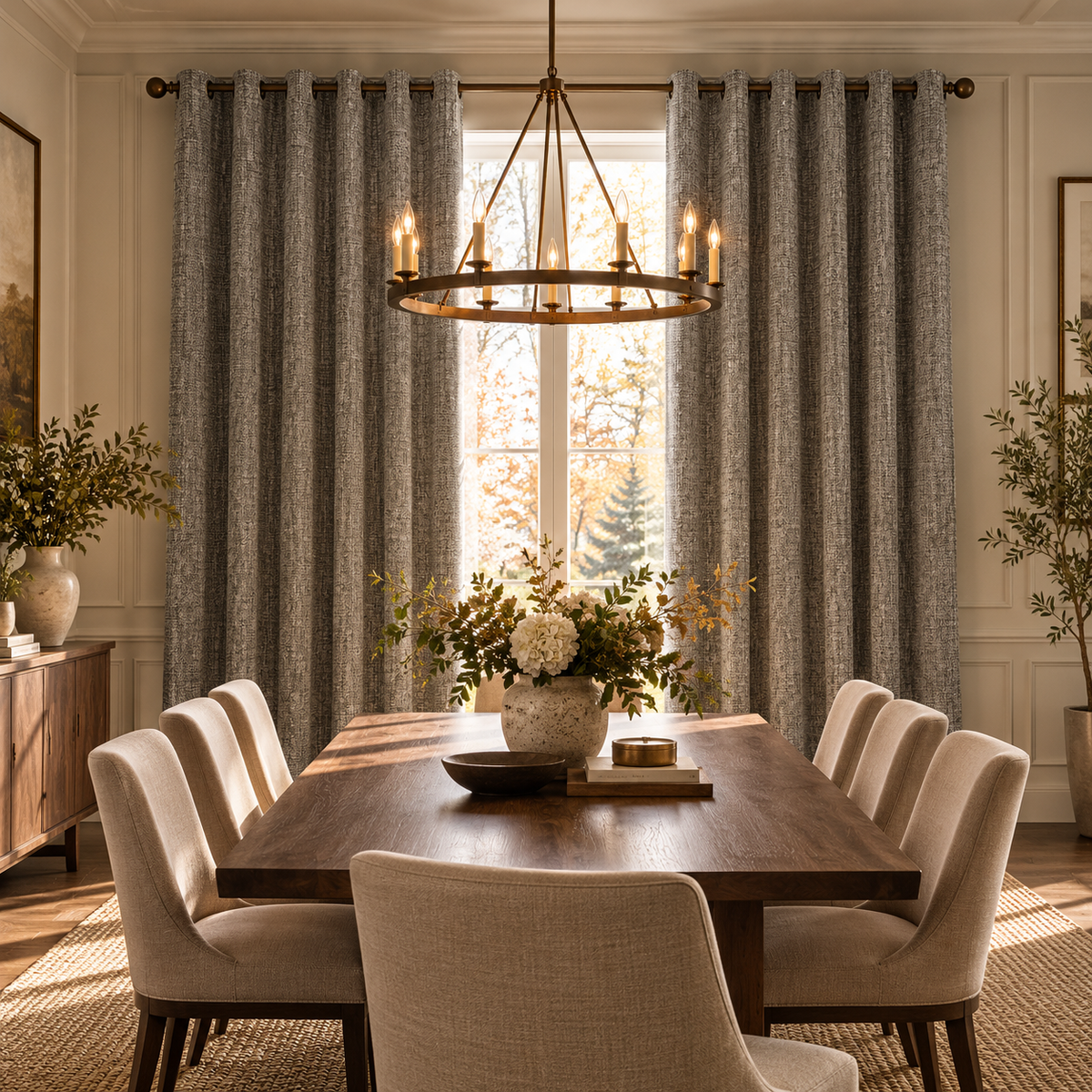 Custom Wool-Linen Blend Grommet Curtains – Cozy Textured Drapes for Fall & Winter