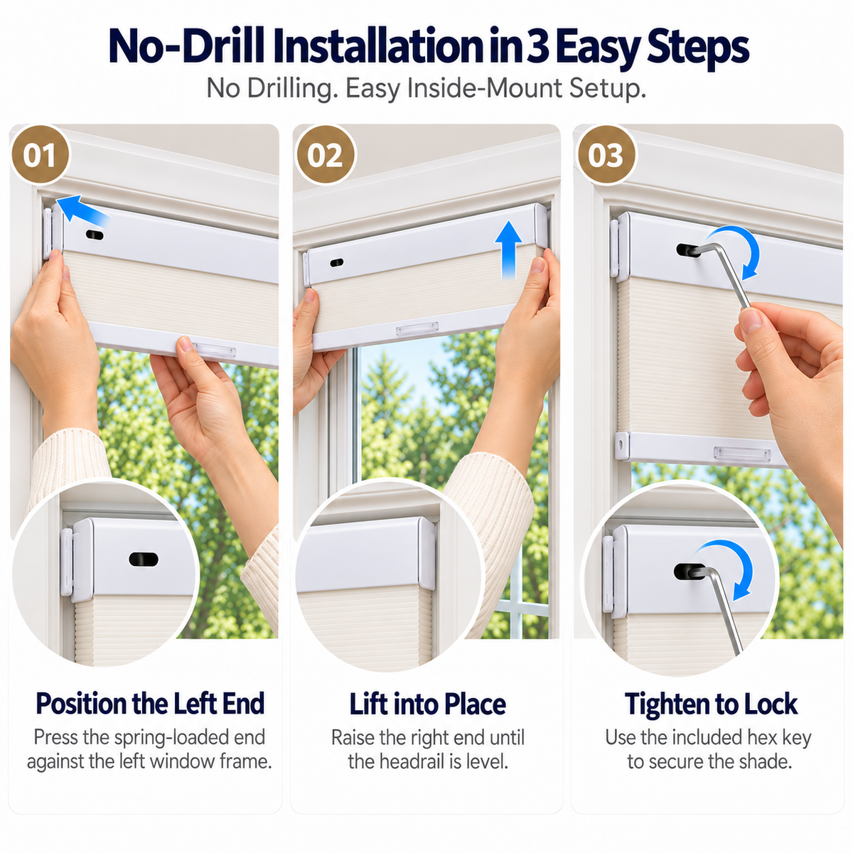 Custom No-Drill Cordless Sheer Cellular Shades – 25mm Honeycomb Blinds