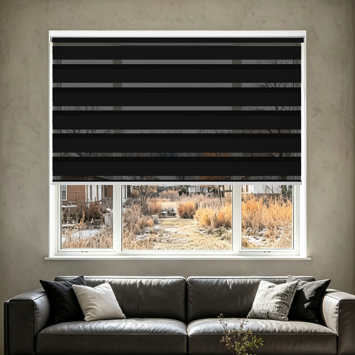 No Drill Cordless Blackout Zebra Shades – 98–100% Light Blocking, Custom Made to Measure