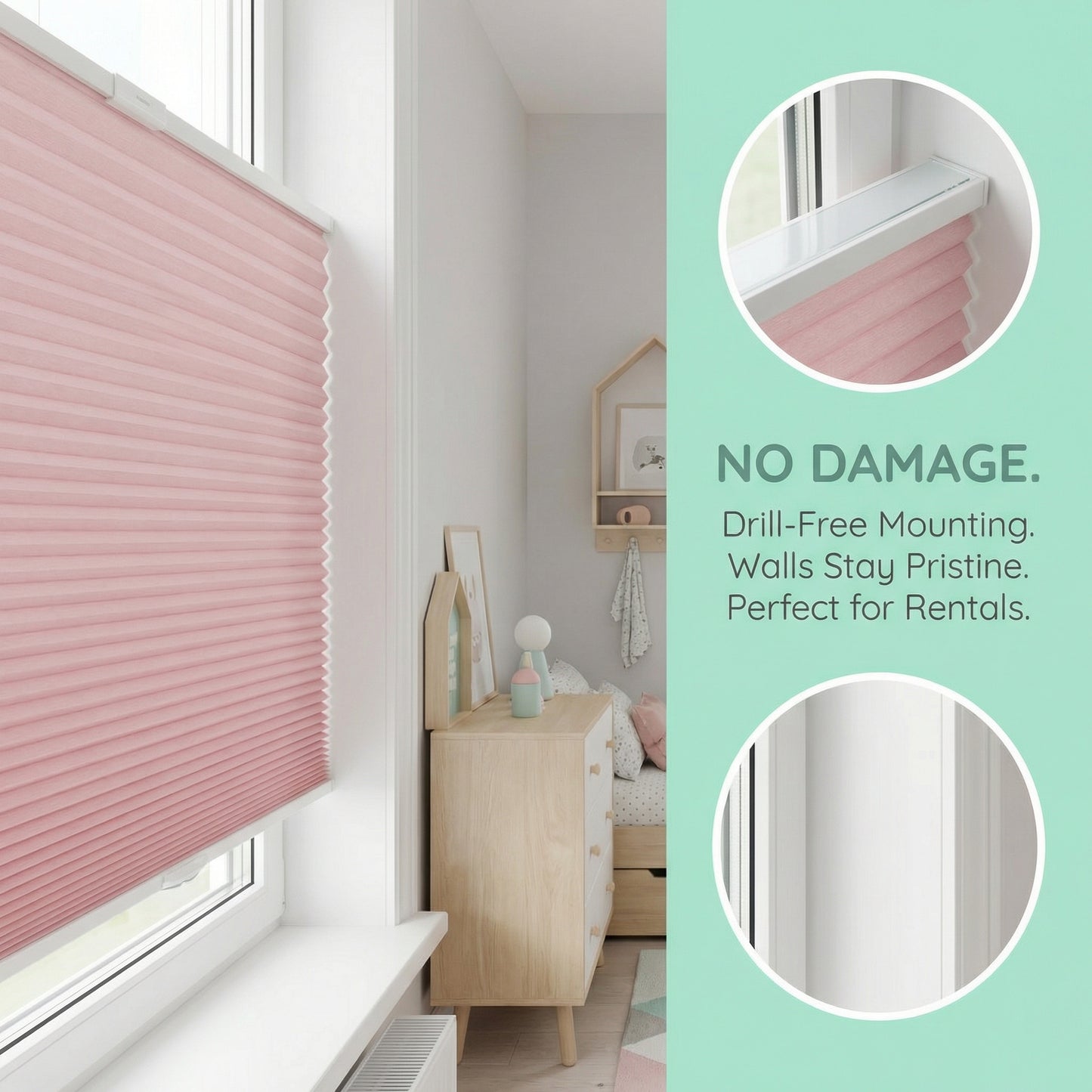 No-Drill Cordless Top Down Bottom Up Translucent Honeycomb Shades For Kid's Room