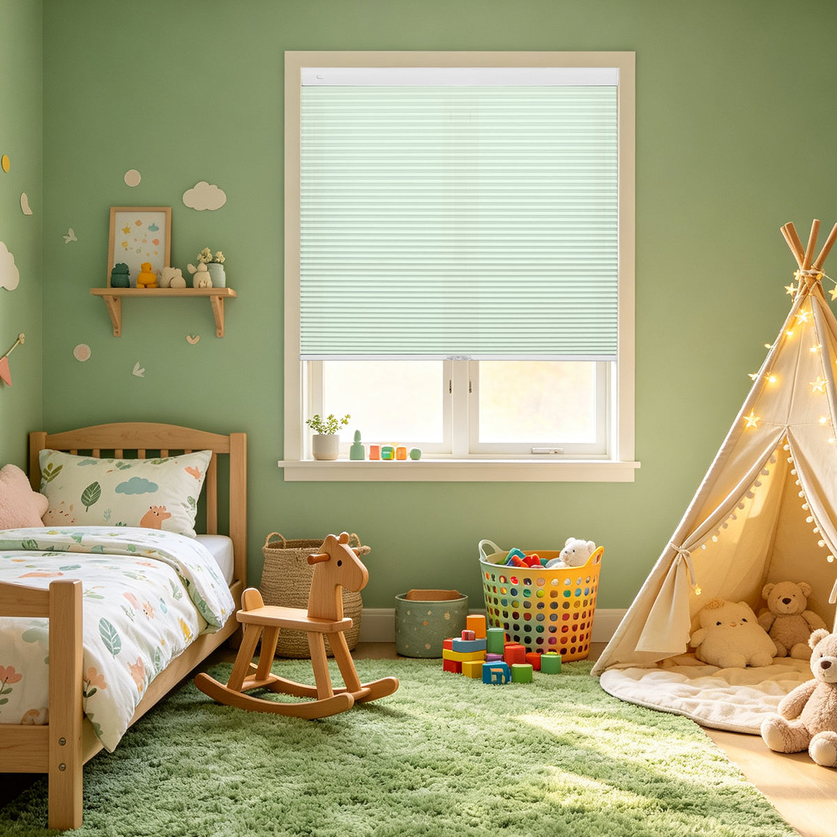 Kindersichere, kabellose Wabenplissees – bohrfreies, lichtdurchlässiges Hebe- und Schieberollo für Kinderzimmer