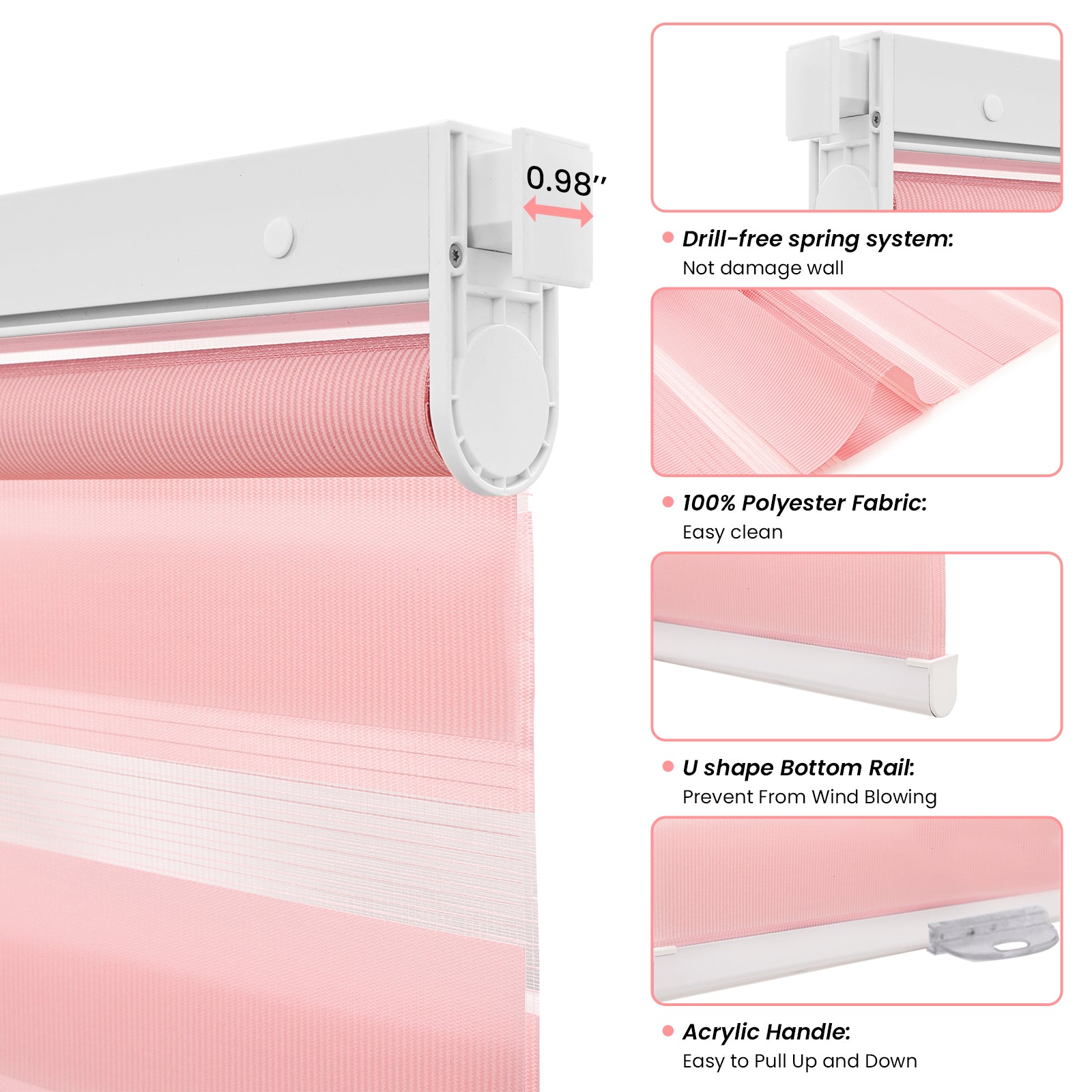 Child Safe Cordless No Drill Light Filtering Zebra Blinds for Kids Room - Fun Colors & Adjustable Privacy