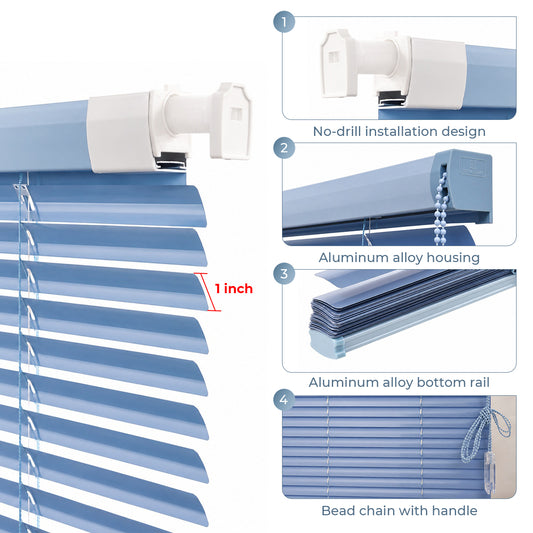 25mm No Drill Aluminum Venetian Blinds Shiny Finish Waterproof Bead Lift Window Shades for Bathroom Kitchen Custom Size Easy Clean