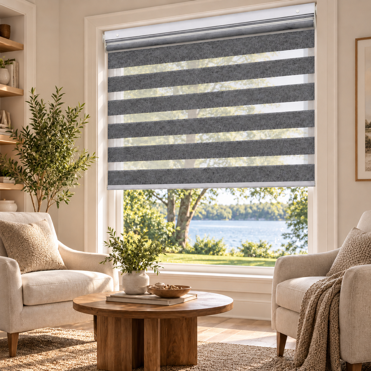 No-Drill Cordless Room-Darkening Zebra Shades – Dual-End Mount