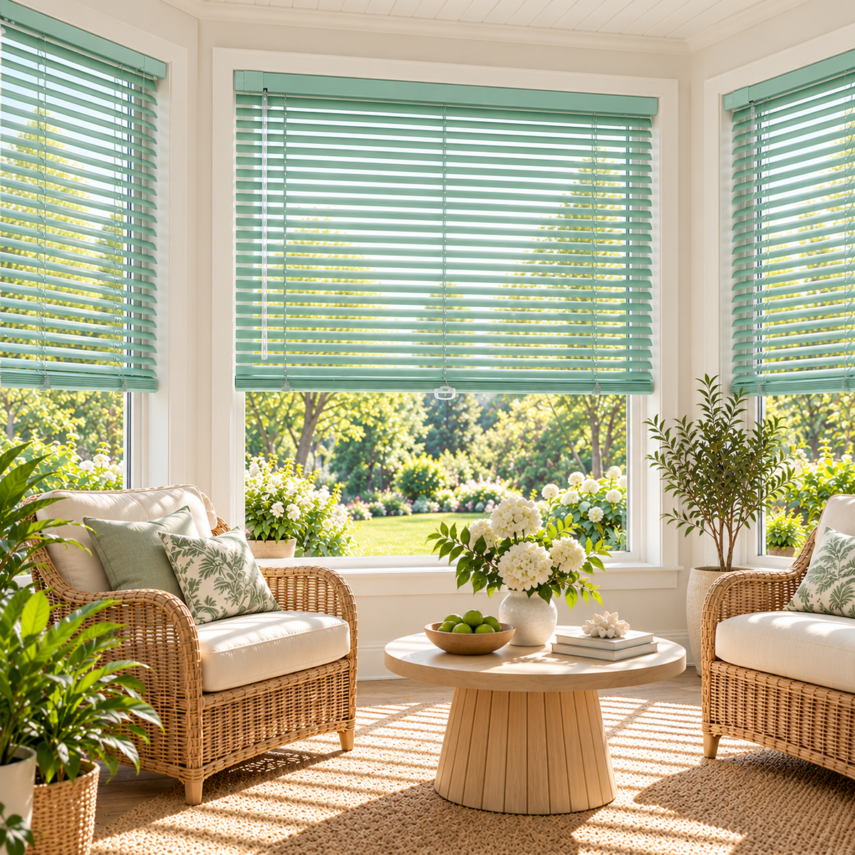 No-Drill Cordless Aluminum Venetian Blinds – Mint Green