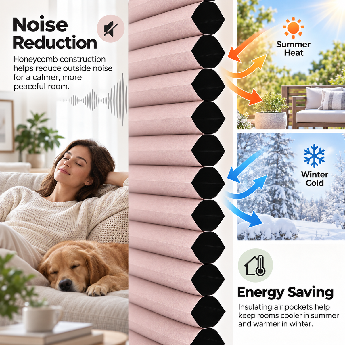 No Drill Blackout Cellular Shades, Cordless 45mm Honeycomb Shades