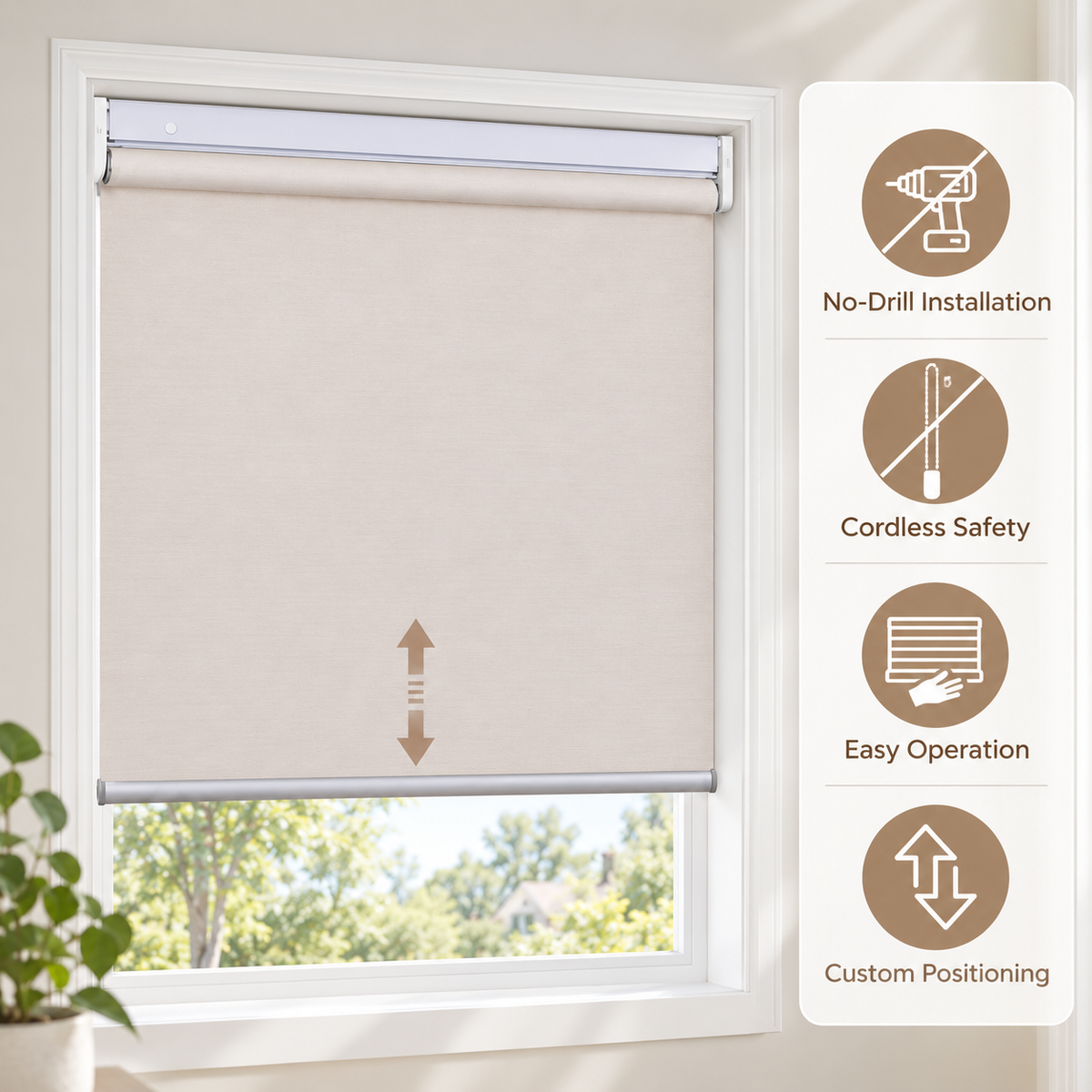 30-Second Easy Installation No Drill Cordless Roller Shades