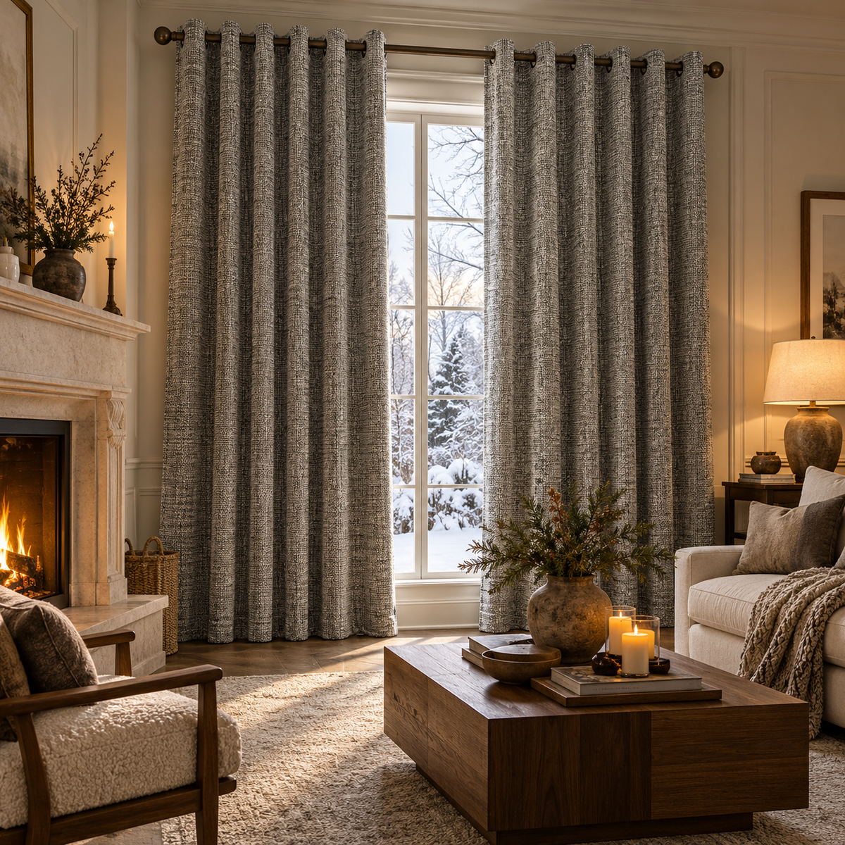 Custom Wool-Linen Blend Grommet Curtains – Cozy Textured Drapes for Fall & Winter