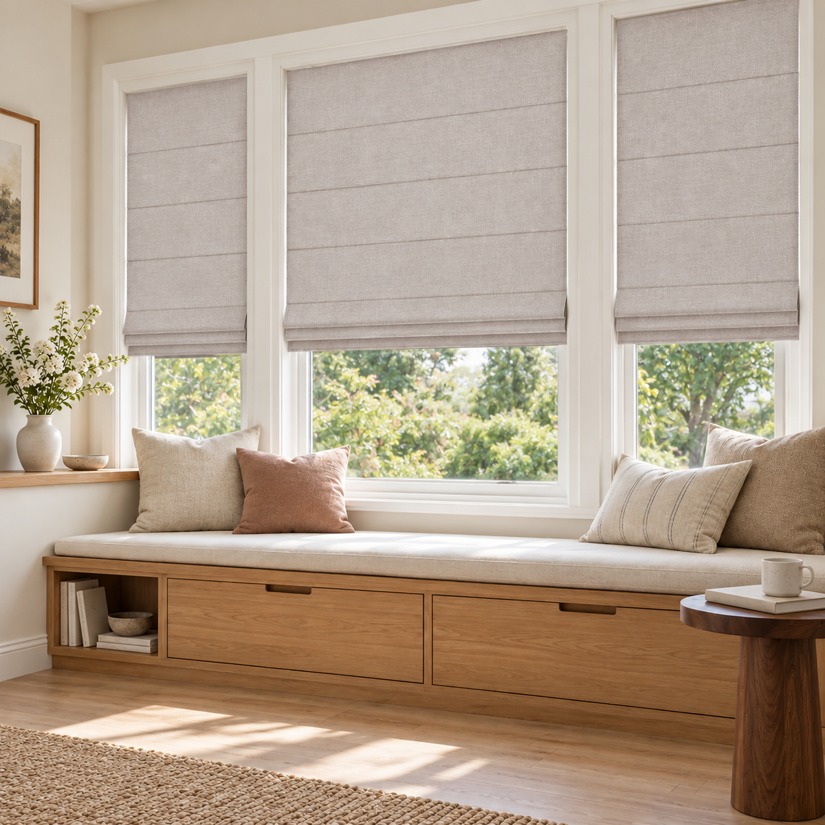 Custom No Drill Cordless Blackout Roman Shades – Thermal Comfort