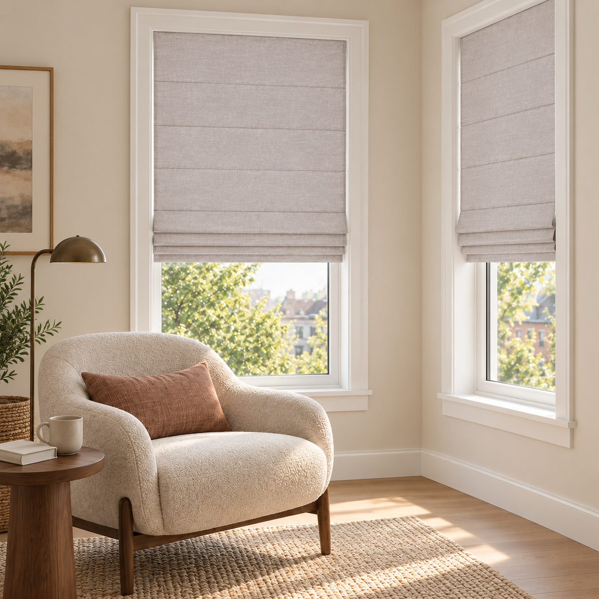 Custom No Drill Cordless Blackout Roman Shades – Thermal Comfort