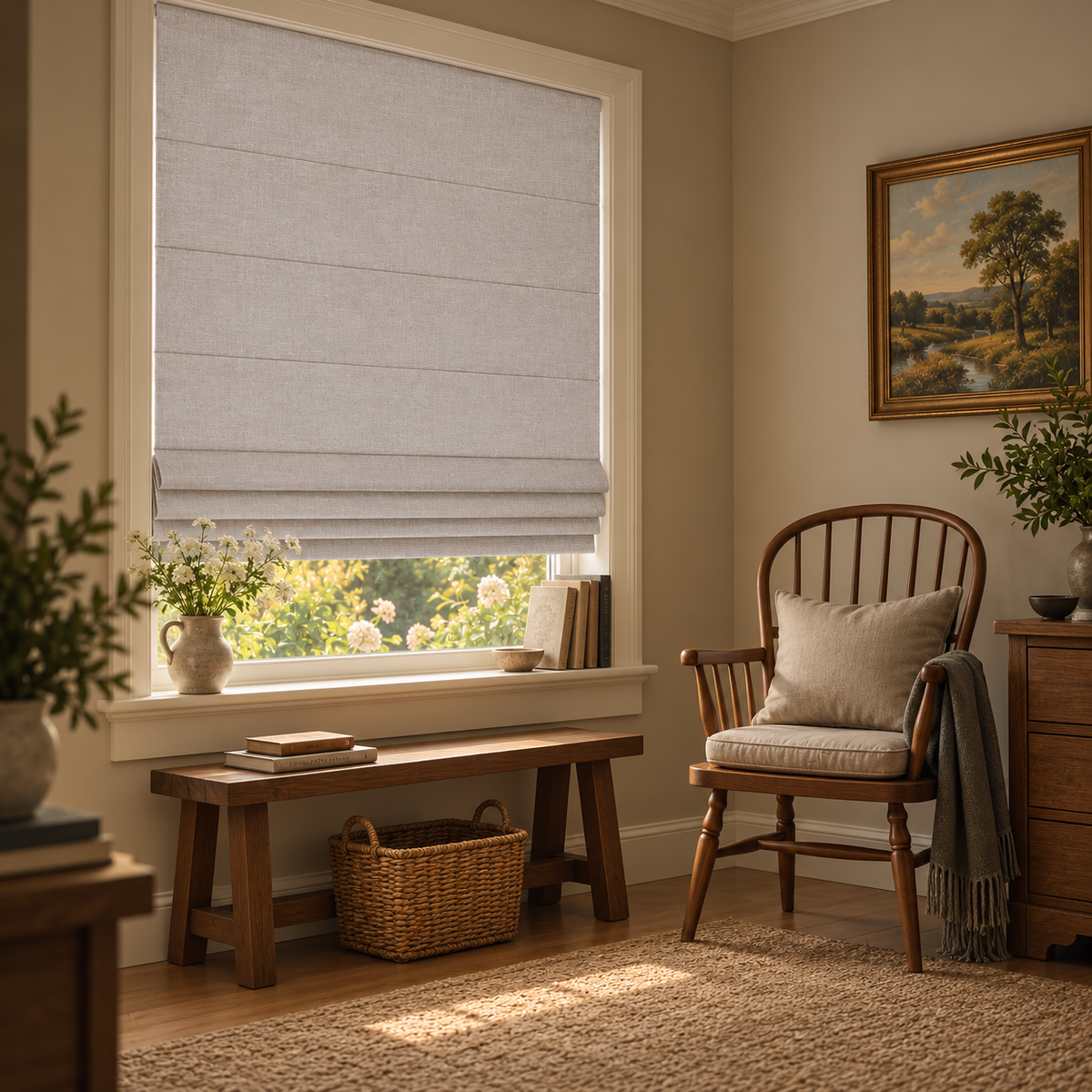 Custom No Drill Cordless Blackout Roman Shades – Thermal Comfort