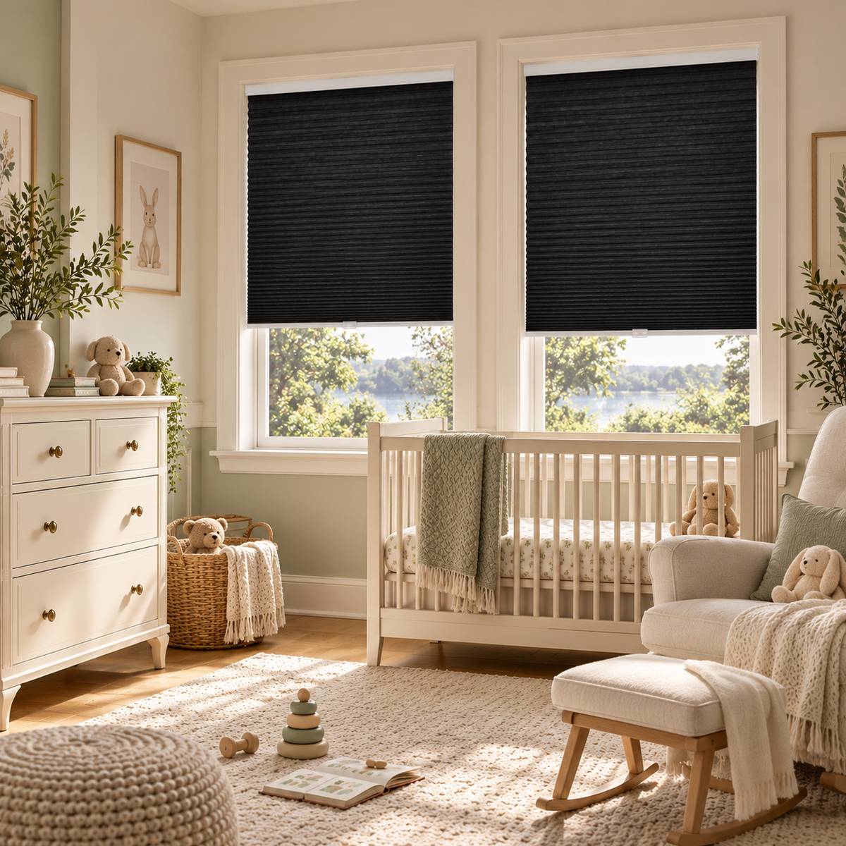 45mm No-Drill Dual-End Spring Cordless Blackout Honeycomb Blinds