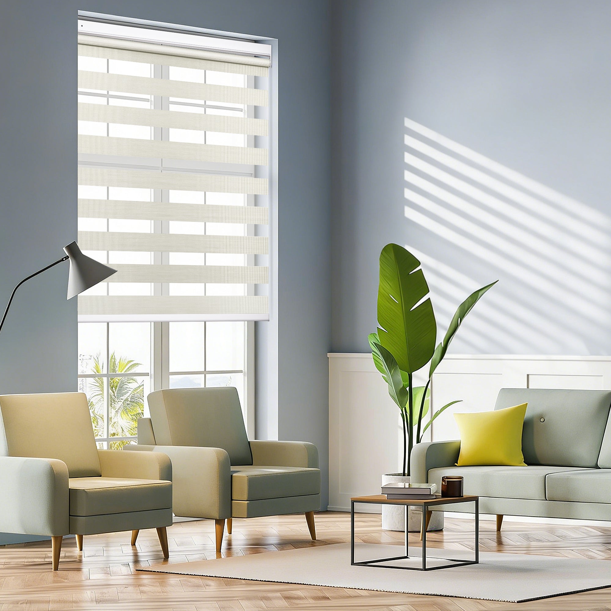 Light Filtering No Drill Cordless Zebra Shades for Living Room Windows