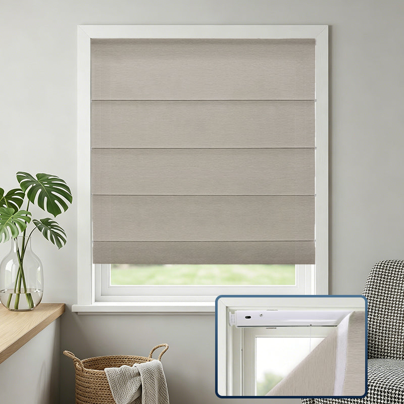 No-Drill Cordless Light Filtering Fabric Roman Shade In Parchment Color