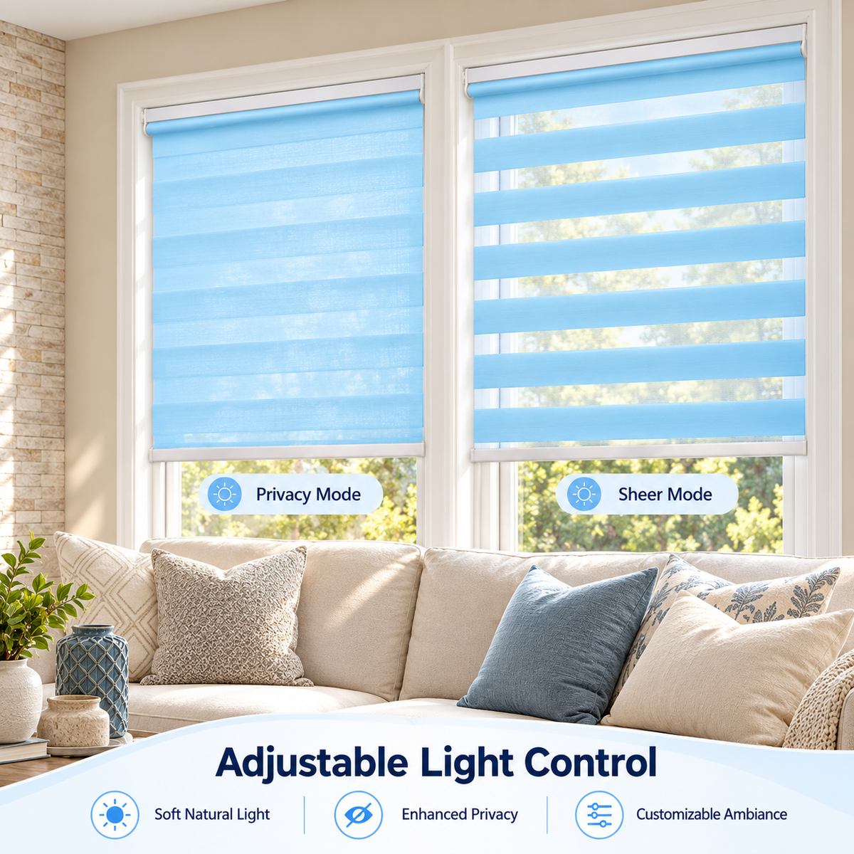 No-Drill Cordless Translucent Zebra Shades – Light Filtering