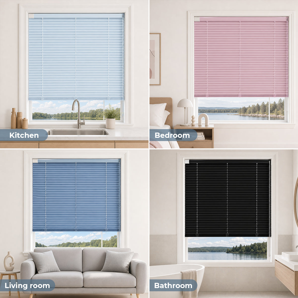 aluminum venetian blinds no drill installation used in bathroom kitchen bedroom and office modern home scenes
