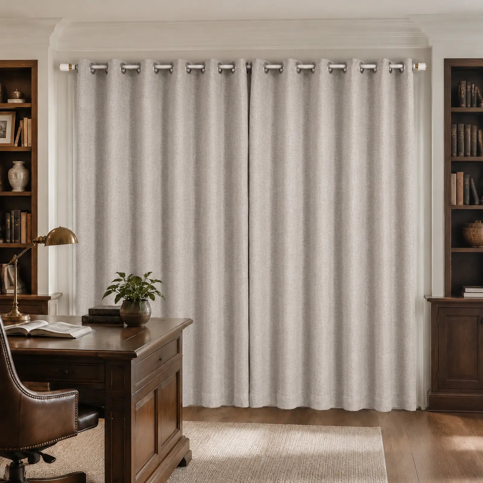 Custom Wool Linen Blend Grommet Curtains – Textured Drapes with Matching Tiebacks