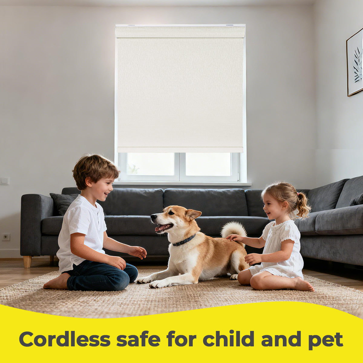 Custom cordless cassette blackout roller shades with a child-safe cordless lift system, providing smooth operation, enhanced safety, and a clean modern appearance.