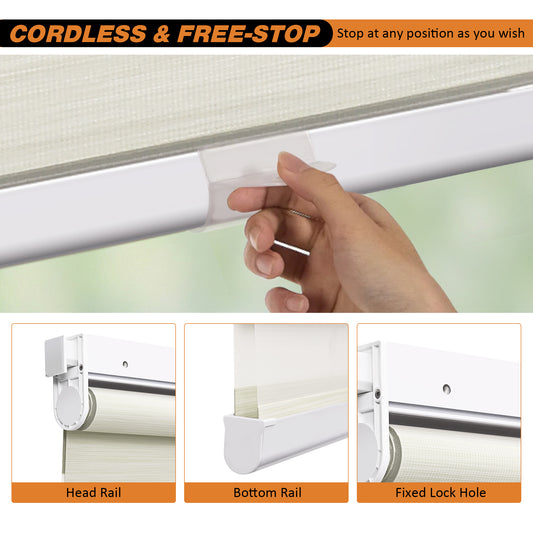 Cordless No Drill Zebra Shades with Free Stop System and Adjustable Position Control