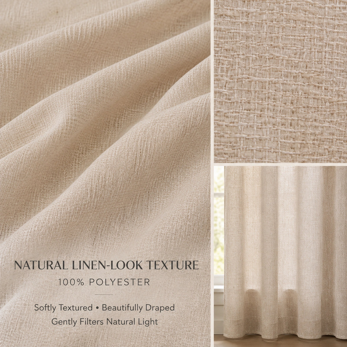 Custom Curtains, 100% Polyester Drapes, Made to Measure natural linen look textured polyester curtain fabric, light filtering