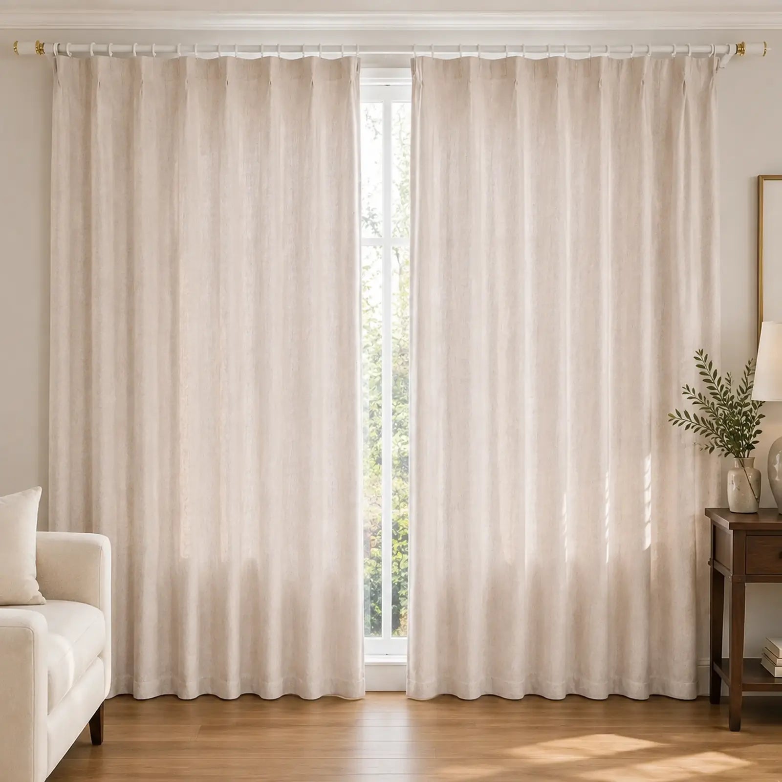 Custom Linen Blend Room Darkening Curtains, 2 Panels – Made to Measure Textured Privacy Drapes, 90% Polyester 10% Linen