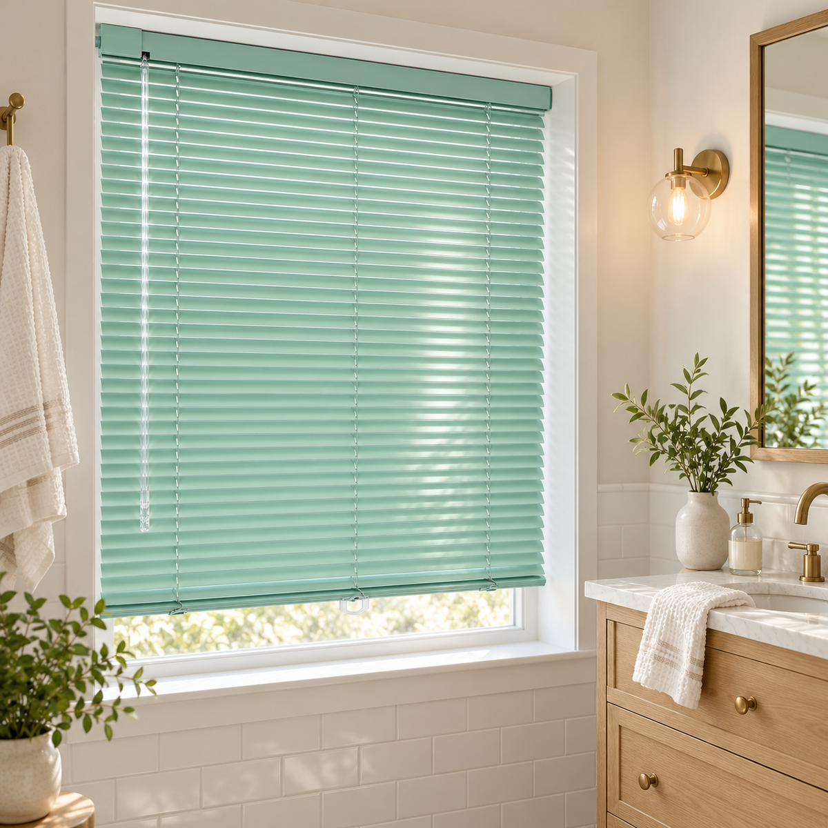 No-Drill Cordless Aluminum Venetian Blinds – Mint Green