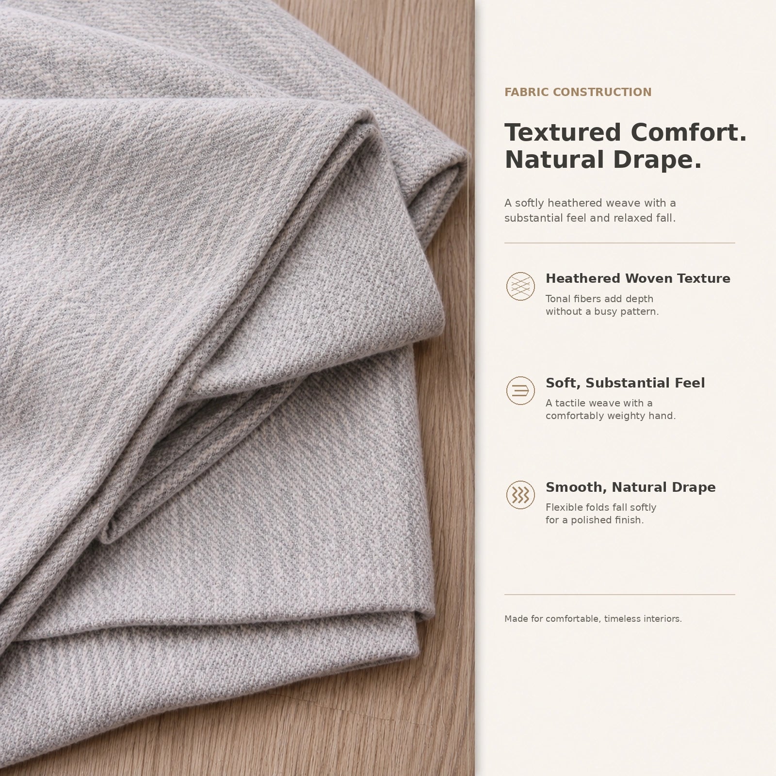 Custom Wool Linen Blend Grommet Curtains – Textured Drapes with Matching Tiebacks