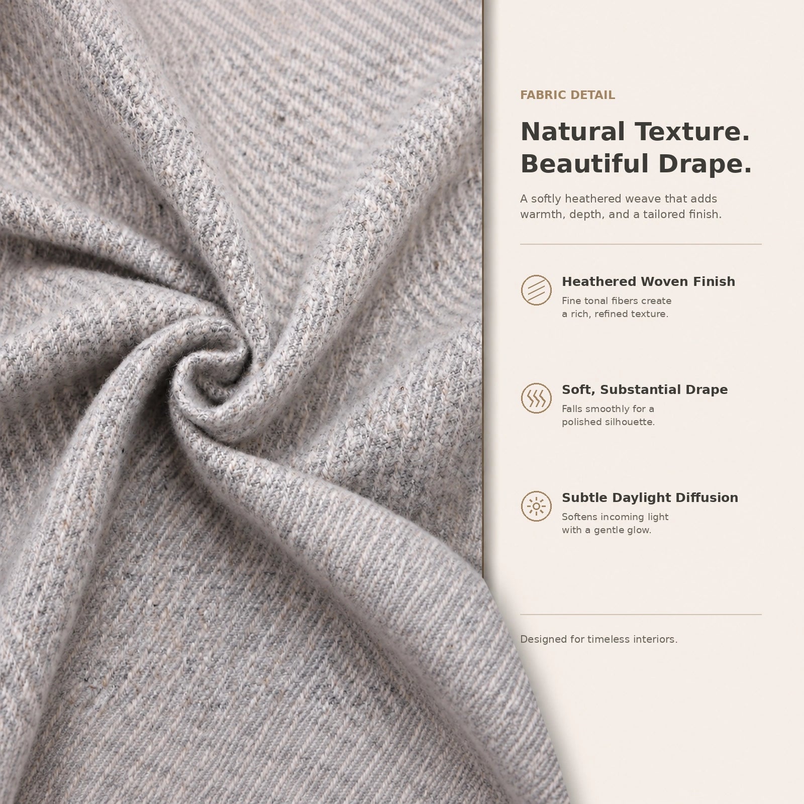 Custom Wool Linen Blend Grommet Curtains – Textured Drapes with Matching Tiebacks