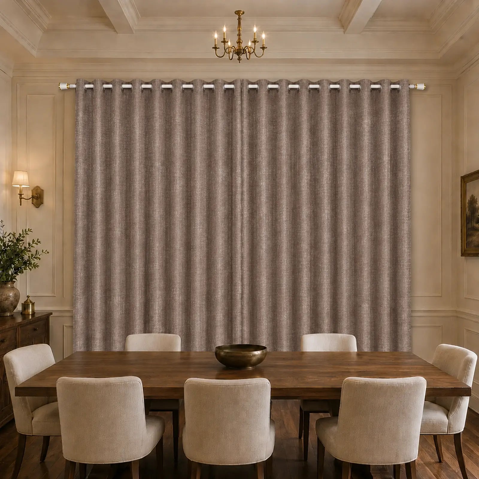 Custom Made-to-Measure Grommet Curtains – Textured Mocha Taupe Window Drapes, 5% Linen, 5% Wool & 90% Polyester