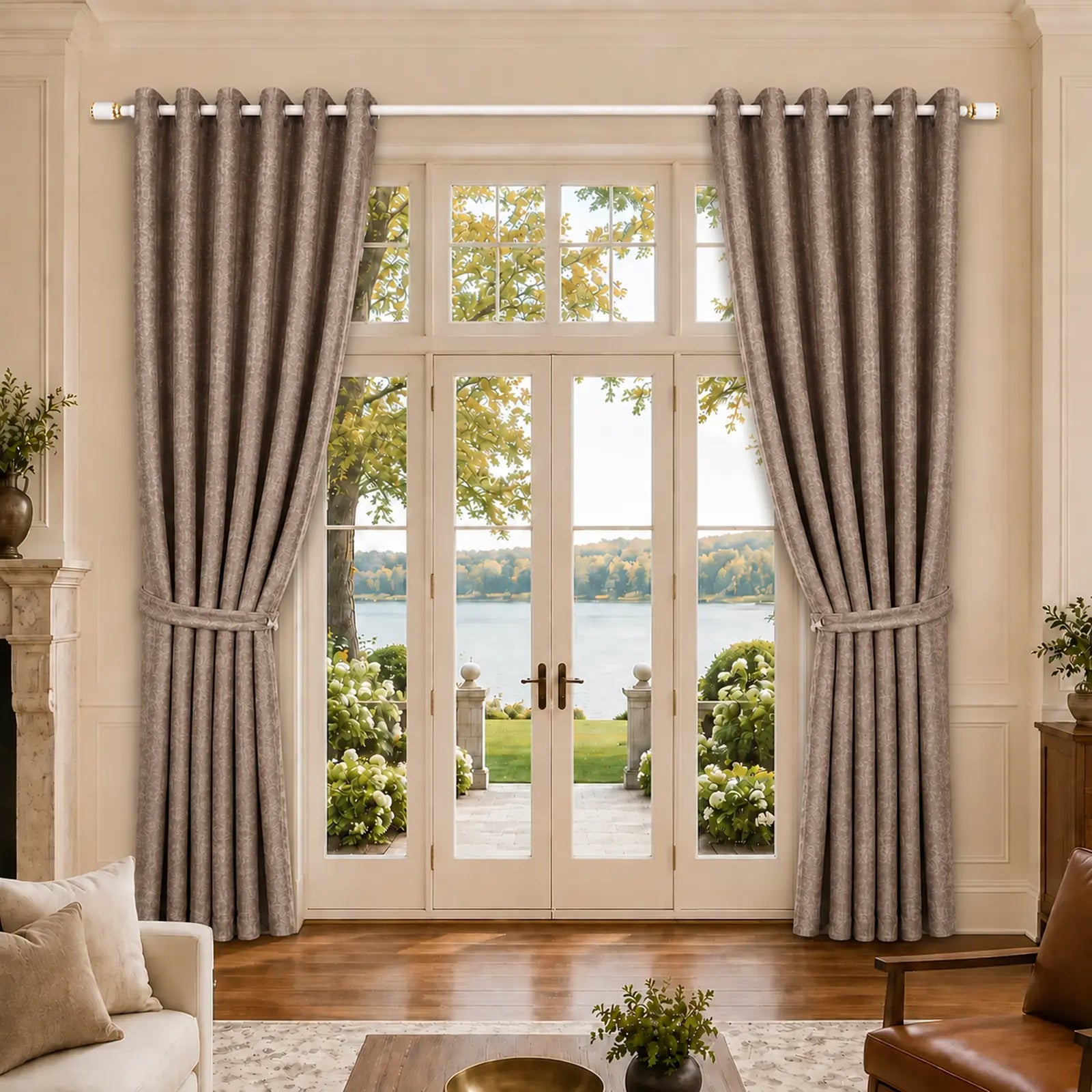Custom Made-to-Measure Grommet Curtains – Textured Mocha Taupe Window Drapes, 5% Linen, 5% Wool & 90% Polyester