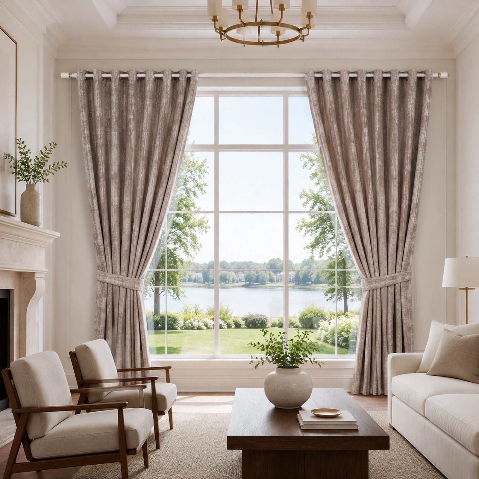 Custom Made-to-Measure Grommet Curtains – Textured Mocha Taupe Window Drapes, 5% Linen, 5% Wool & 90% Polyester