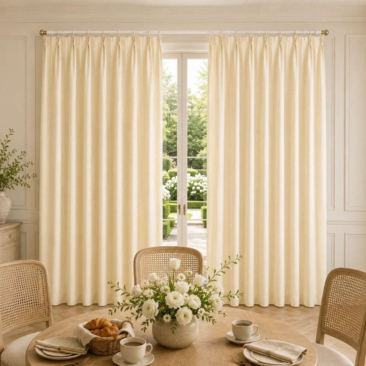 Custom Wool Blend Pinch Pleat Curtains - Made to Measure Warm Ivory Textured Drapes - 25% Wool, 15% Acrylic, 60% Polyester