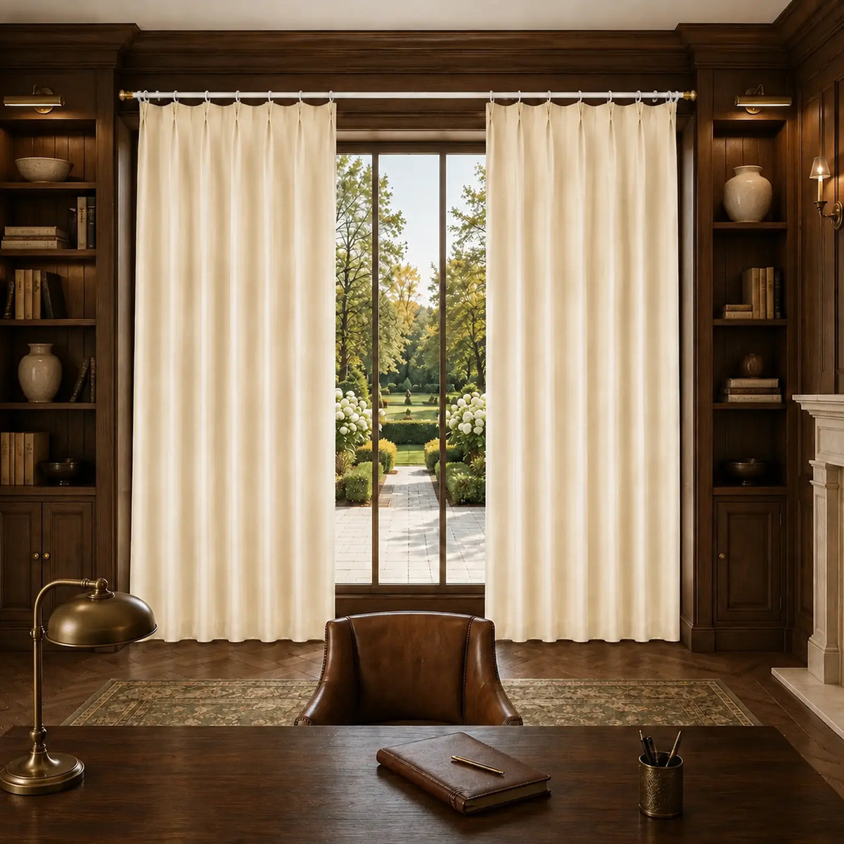 Custom Wool Blend Pinch Pleat Curtains - Made to Measure Warm Ivory Textured Drapes - 25% Wool, 15% Acrylic, 60% Polyester