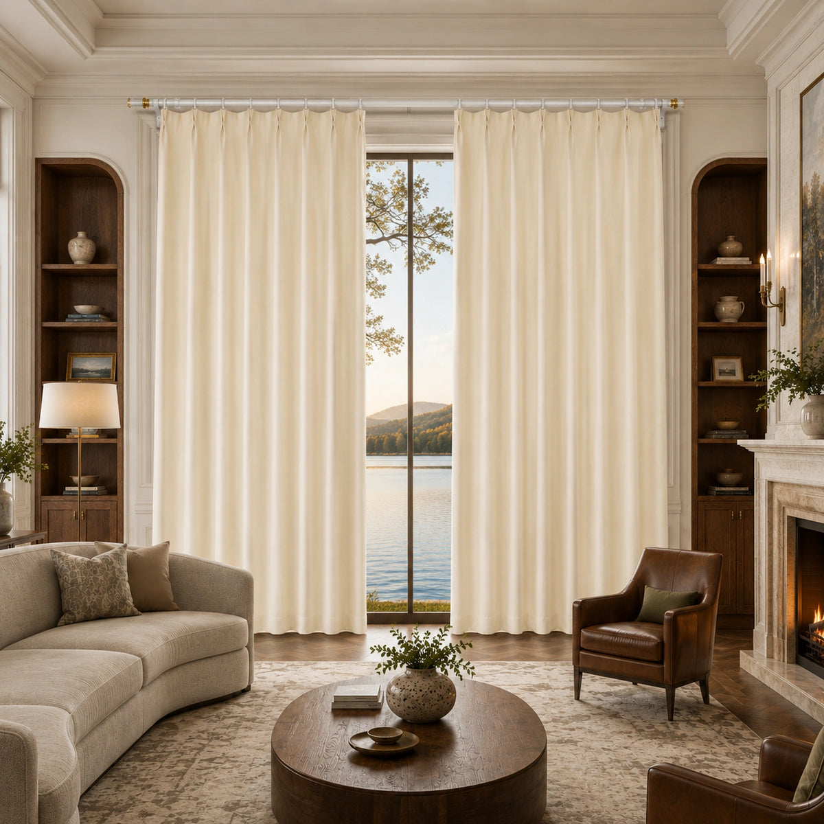 Custom Wool Blend Pinch Pleat Curtains - Made to Measure Warm Ivory Textured Drapes - 25% Wool, 15% Acrylic, 60% Polyester