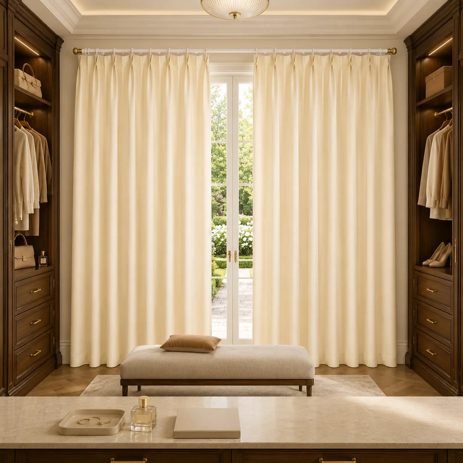 Custom Wool Blend Pinch Pleat Curtains - Made to Measure Warm Ivory Textured Drapes - 25% Wool, 15% Acrylic, 60% Polyester