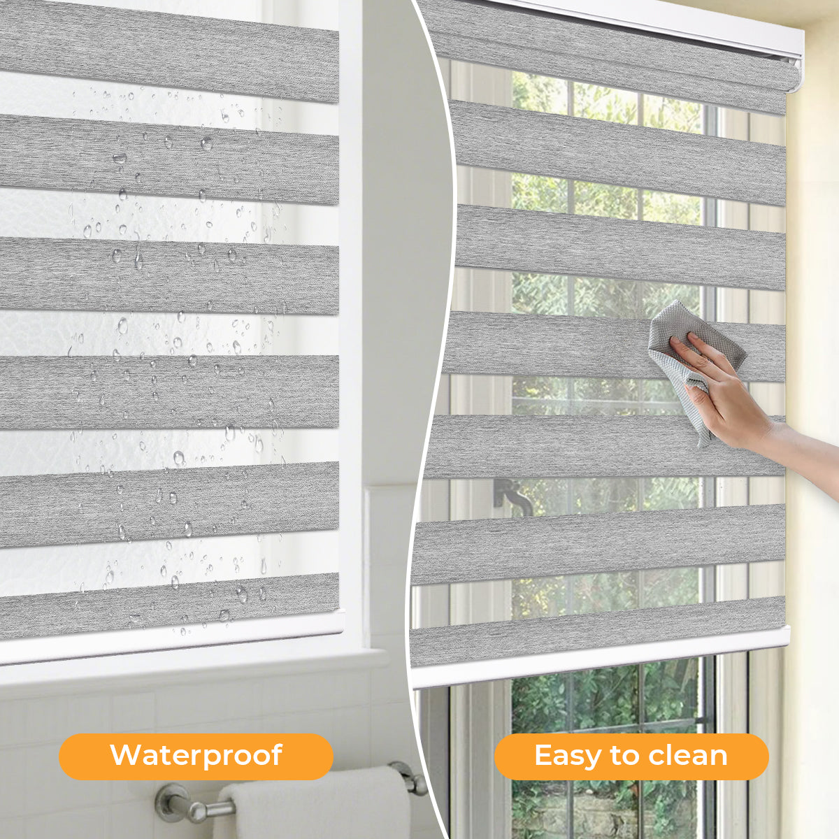 Waterproof and Easy-to-Clean Cordless Light Filtering Zebra Blind