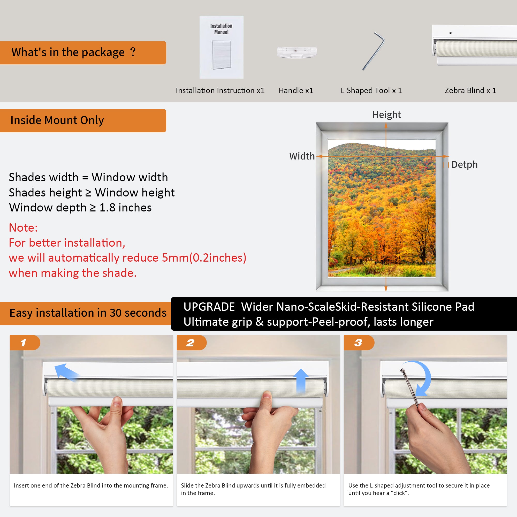 No Drill Cordless Zebra Shades Measurement and Installation Guide