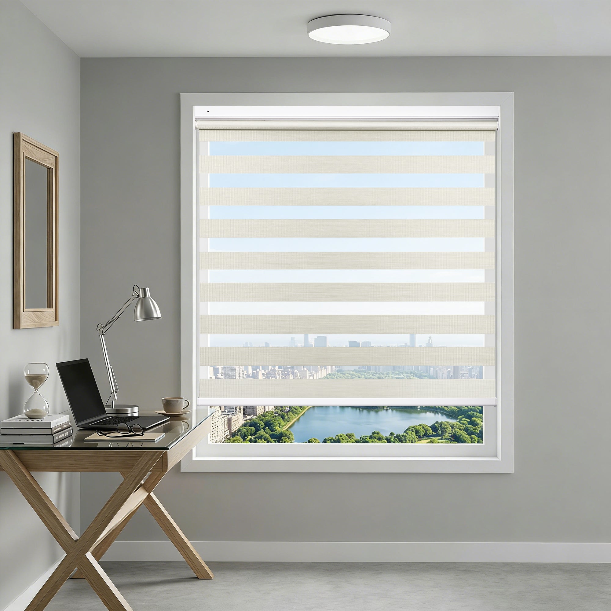 Light Filtering No Drill Cordless Zebra Shades for Home Office and Study Room