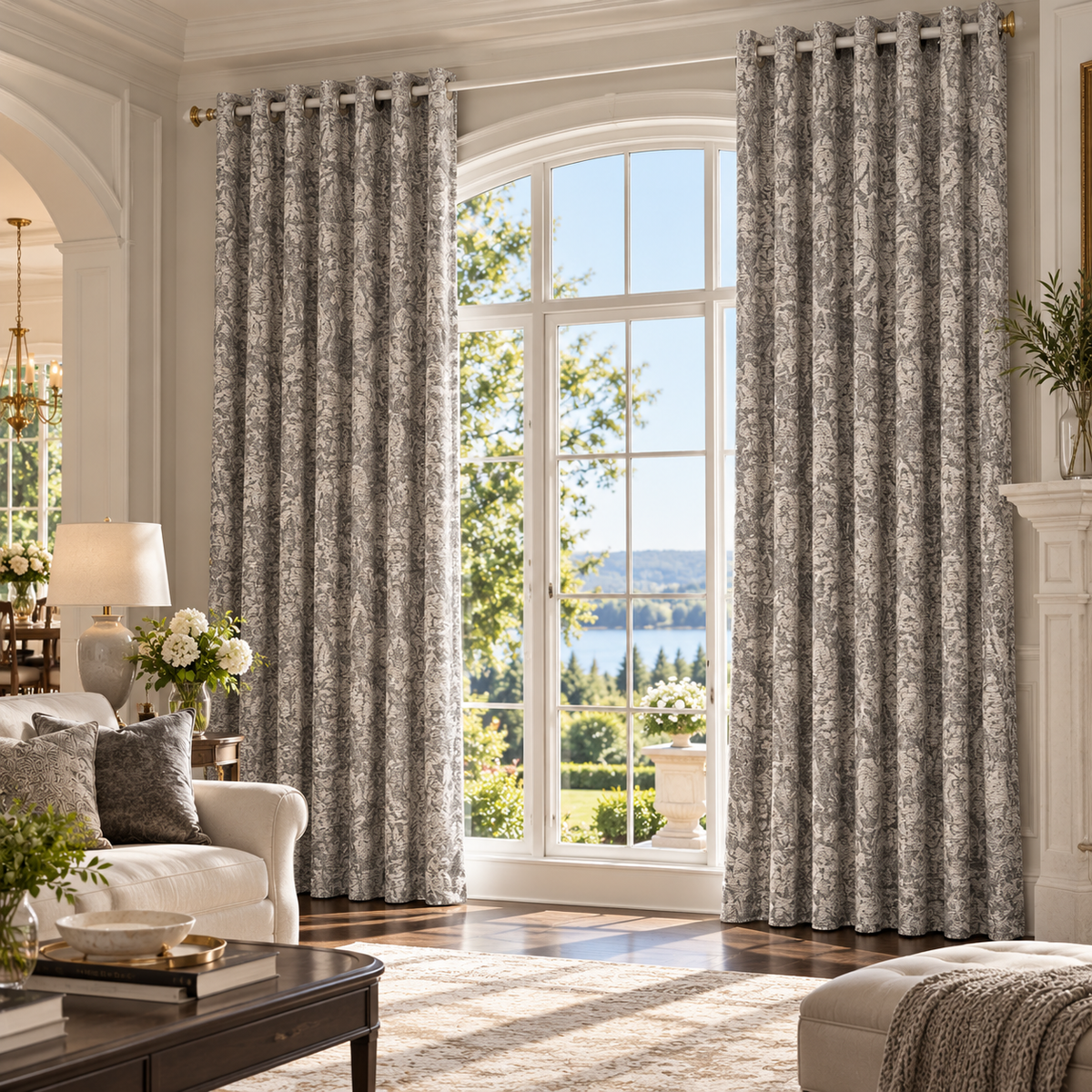 Custom Gray Botanical Wool-Blend Room Darkening Grommet Curtains – 2 Panels