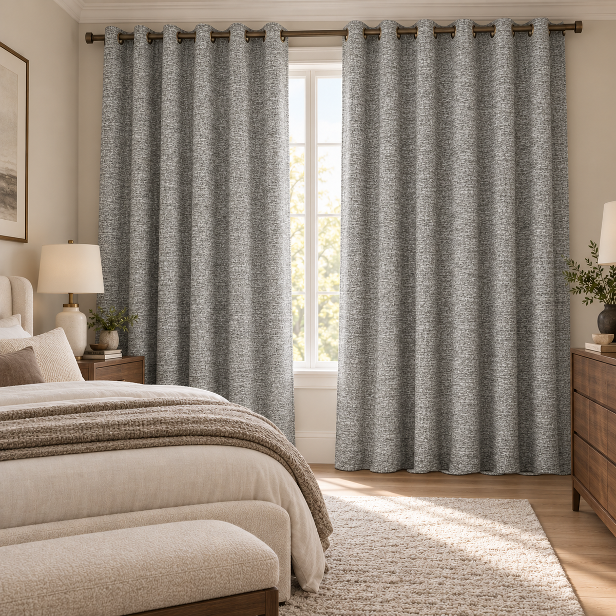 Custom Wool-Linen Blend Grommet Curtains – Cozy Textured Drapes for Fall & Winter