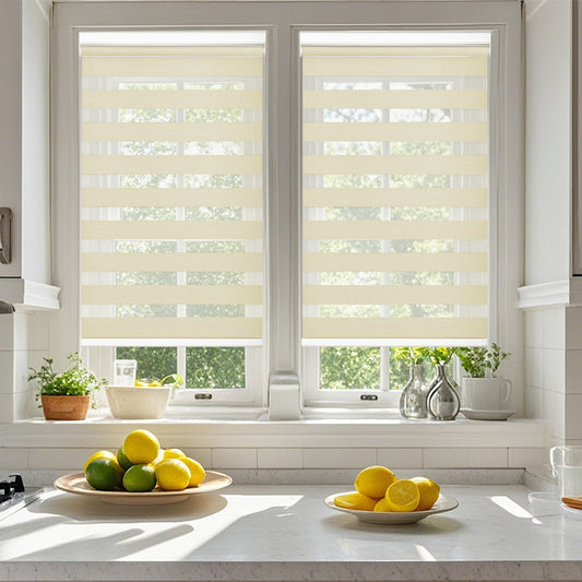 Customize No Drill Zebra Blinds No Tools Zebra Shades Cordless Roller Shades for Windows Dual Layer Roller Blinds Room Darkening Custom Size for Indoor, 80% Blackout