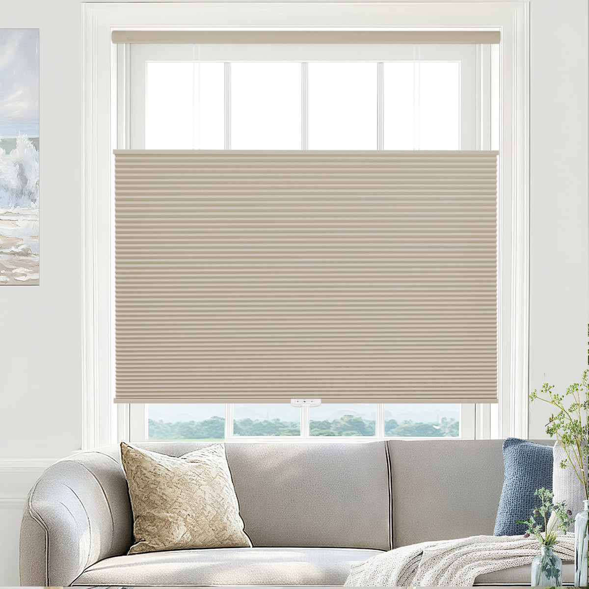 Upgraded Non-Slip Pads - No Drill Top-Down Cordless Cellular Shades 100% Room Darkening Shades