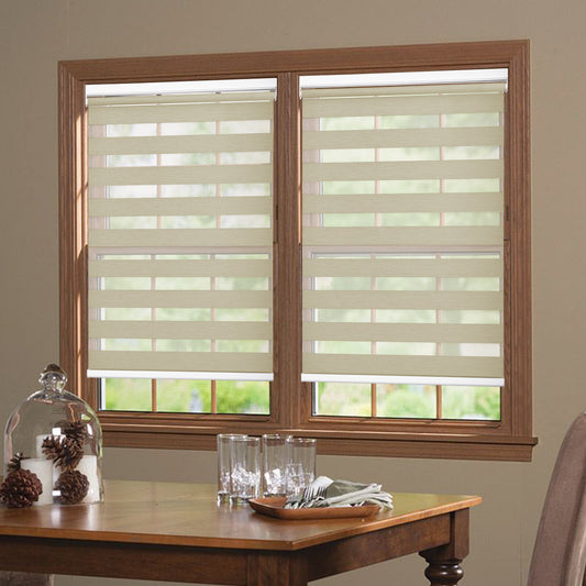 Customize No Drill Zebra Blinds No Tools Zebra Shades Cordless Roller Shades for Windows Dual Layer Roller Blinds Room Darkening Custom Size for Indoor, 80% Blackout