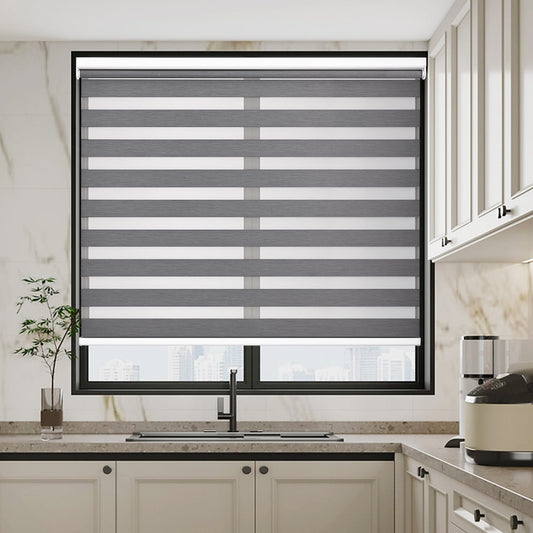 Customize No Drill Zebra Blinds No Tools Zebra Shades Cordless Roller Shades for Windows Dual Layer Roller Blinds Room Darkening Custom Size for Indoor, 80% Blackout