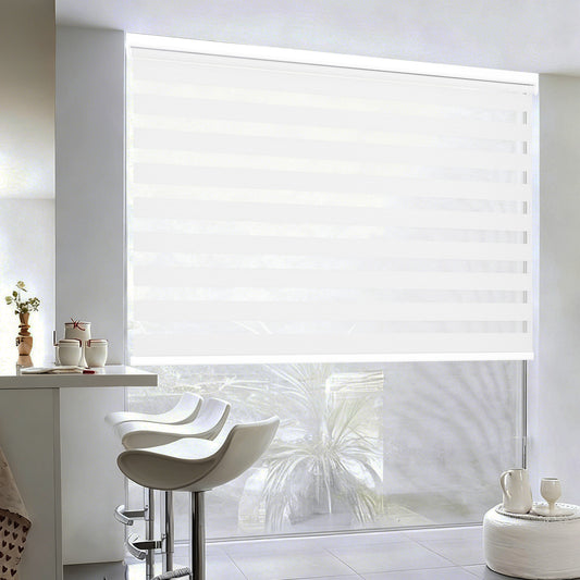 Customize No Drill Zebra Blinds No Tools Zebra Shades Cordless Roller Shades for Windows Dual Layer Roller Blinds Room Darkening Custom Size for Indoor, 80% Blackout