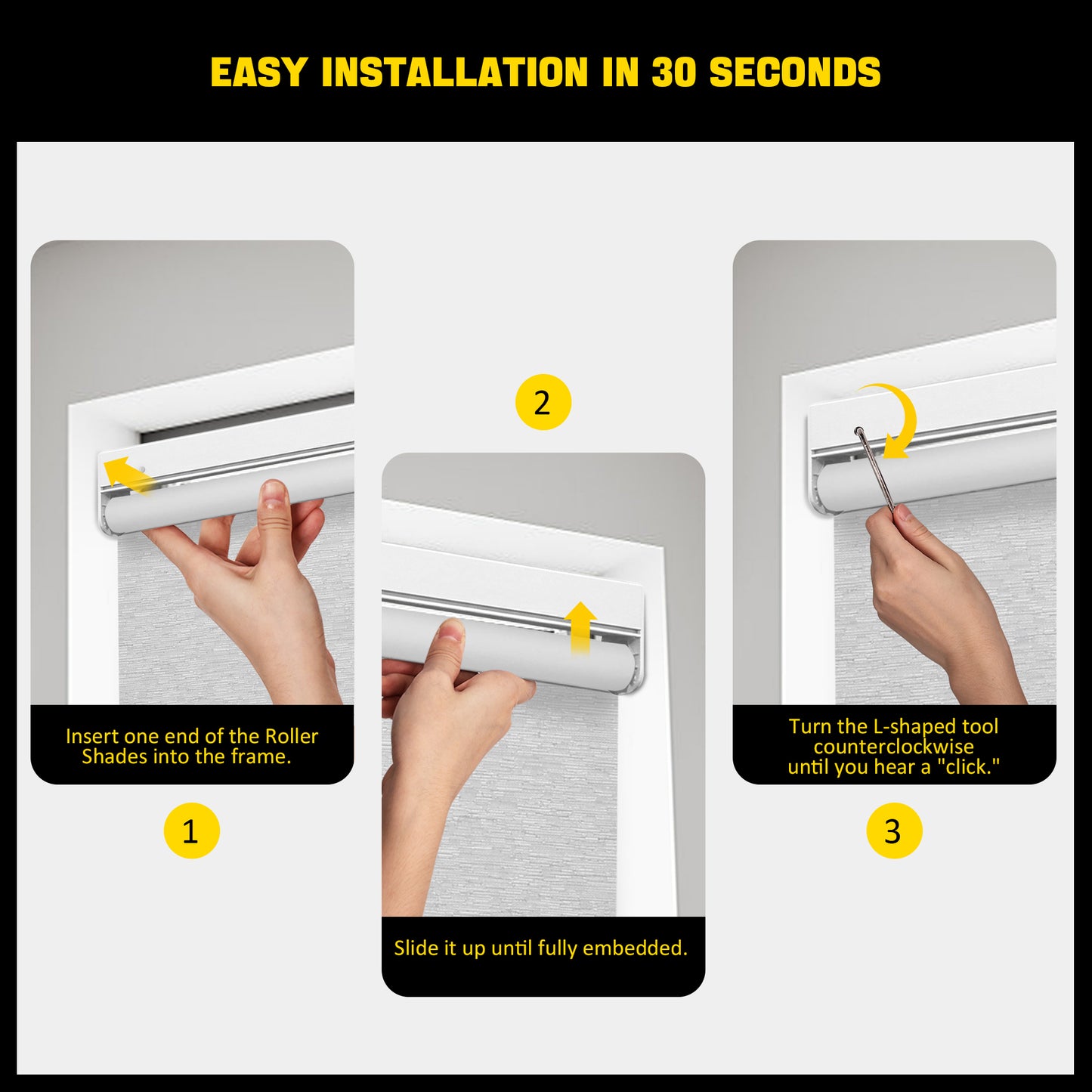 30 Seconds Quick-Fit No Drilling Cordless Push-Pull 100% Blackout Roller Shade