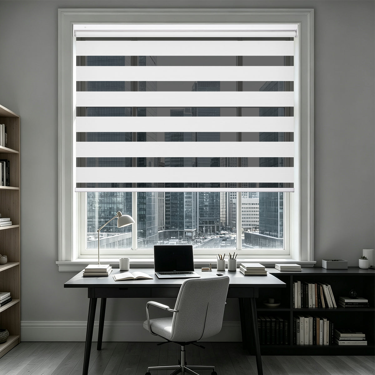 No Drill Cordless Blackout Zebra Shades – 98–100% Light Blocking, Custom Made to Measure