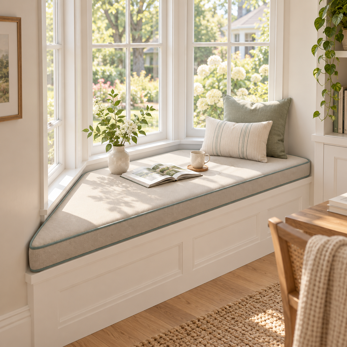 Custom Trapezoid Bay Window Seat Cushion – Waterproof Fabric, Made to Measure